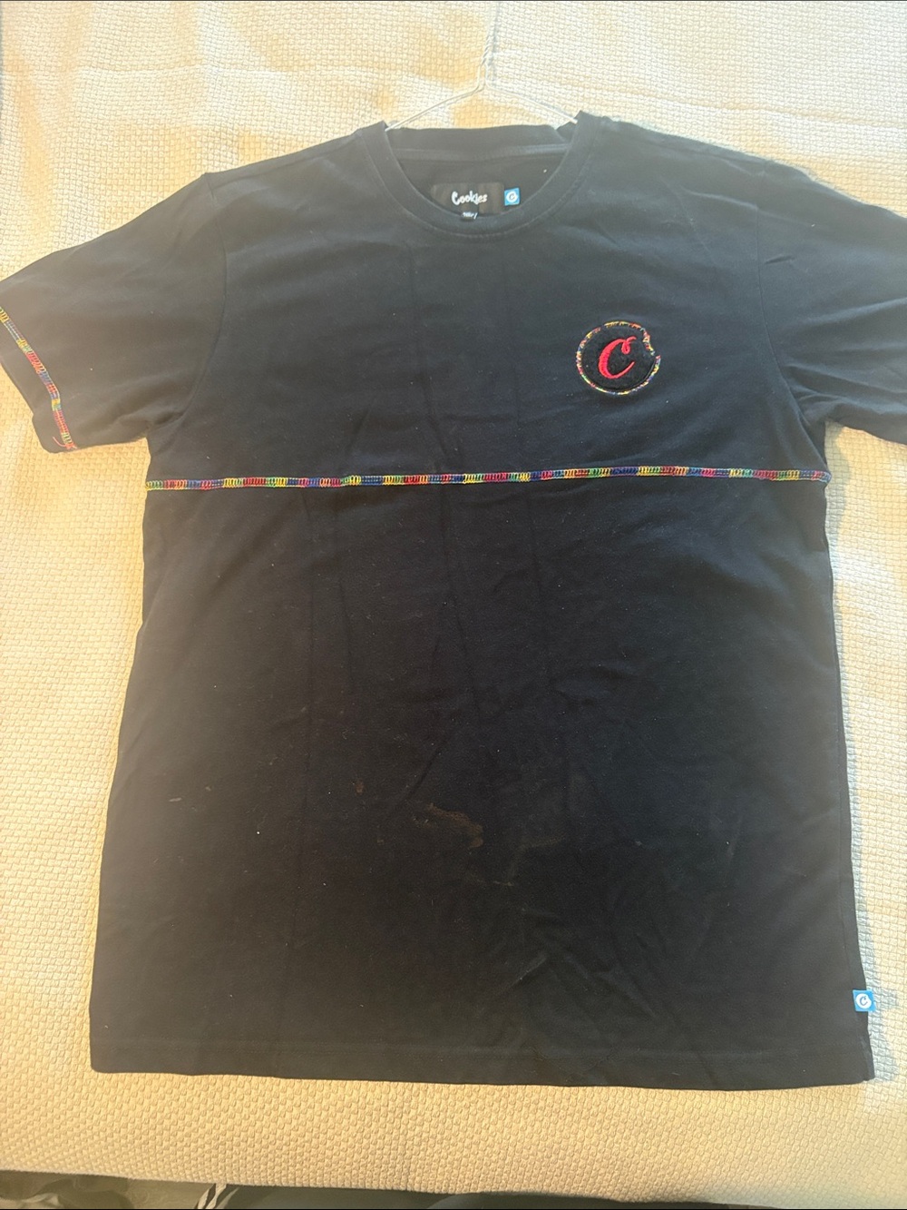 Black Short-Sleeve Crew Tee with Multicolor Trim
